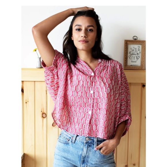 Emerson Fry Tops - Emerson Fry Mandarin Collar Top Hand Block Rosey Women’s OS